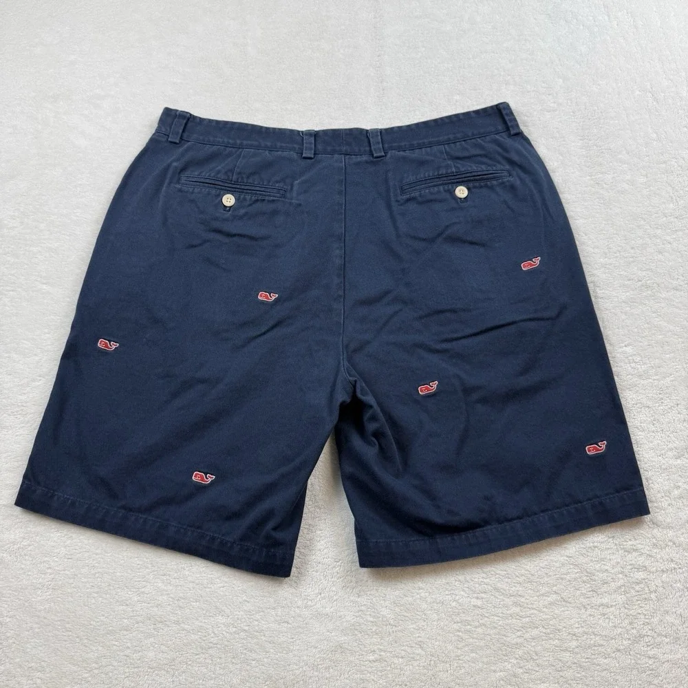 Vineyard Vines Breaker Chino Shorts Men's 36 Navy Blue Whale Red Embroidered